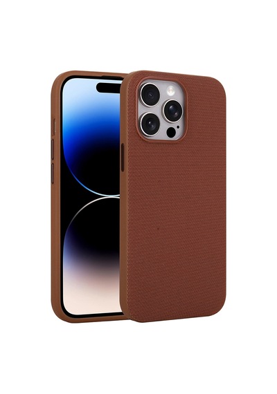Teleplus İphone 14 Pro Max Kılıf M-safe Uyumlu Miami Kumaş Tasarım Kapak Kahverengi