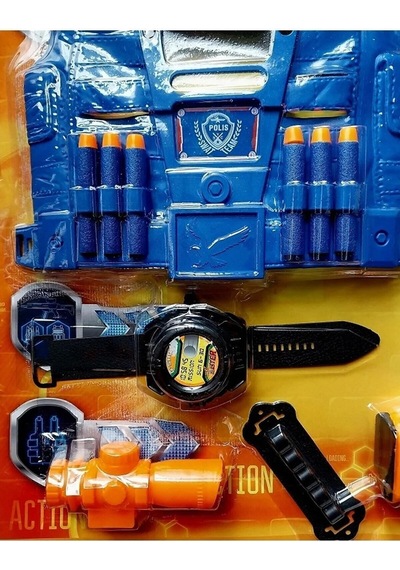 Can Yelekli Polis Seti 14 Parça Oyuncak Koruma Gözlüğü Nerf Mermili Saat Dürbün