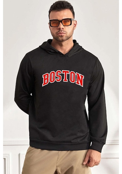 Uyguntarz Unisex Boston Baskılı Sweatshirt siyah