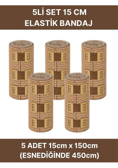 Elastik Bandaj Seti 5 Li 5x15cm 20 Klipsli 4,5 Metreye Kadar Uzar, Spor Ve Günlük Kullanım