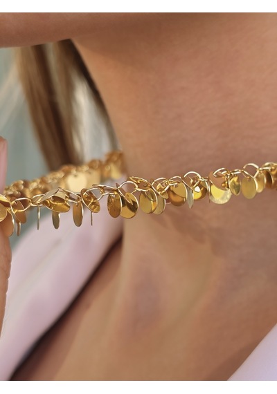 Sıralı Arpa Pullu Model Altın Kaplama Kolye Gold
