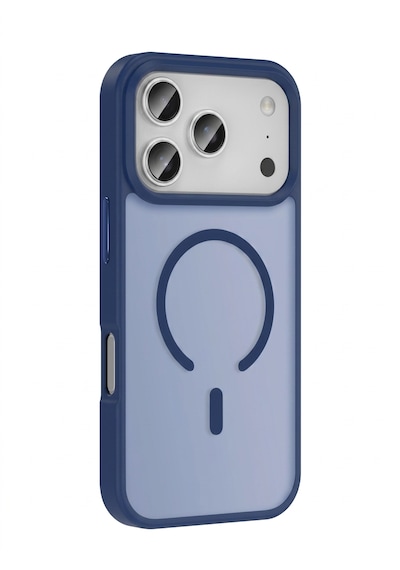 Apple iPhone 17 Pro Uyumlu Magsafe Özellikli Kenarları Plastik Rot Silikon Kılıf Lacivert