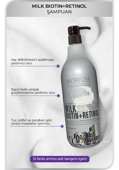 Morfose Sülfatsız Milk Biotin+Retinol İçerikli Tuzsuz Şampuan 1 L