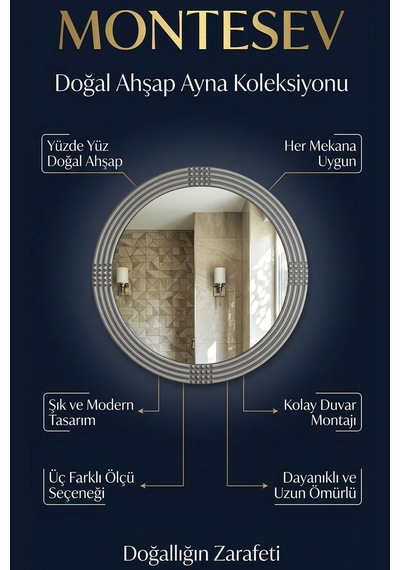 Safir Gümüş Dekoratif Ayna Yuvarlak Işlemeli Duvar Aynası 56 Cm Gümüş