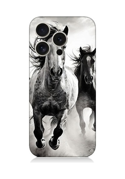 Apple Uyumlu iPhone 15 Pro Max Koşan Atlar Desenli Silikon Kılıf Silikon