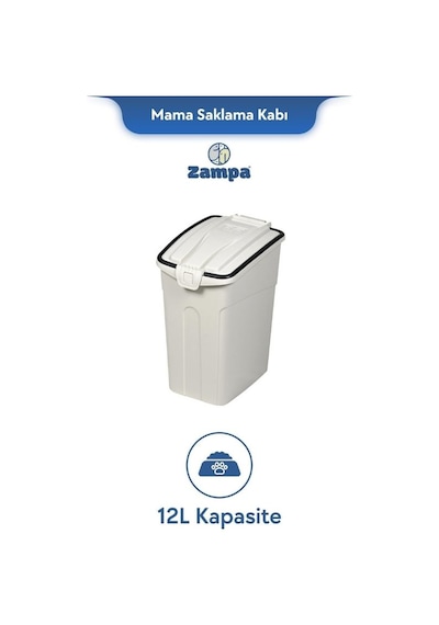 Zampa Plus Oto S Beyaz Mama Saklama Kabı 12l - Tazelik Ve Düzen Bir Arada