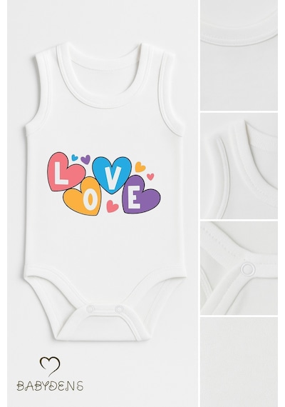 Babyden's 3 Lü Bebek Body Seti %100 Pamuk Love Baskılı Atlet Body Unisex Beyaz
