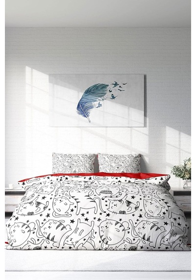 %100 Pamuk Saten Çift Kişilik Nevresim Takımı Catsy, Monohome38878 Nocolor-3594f85a
