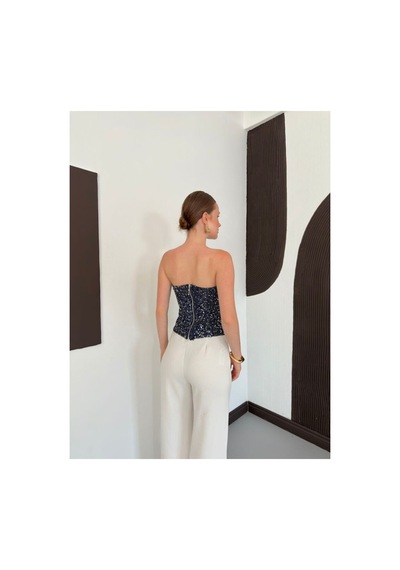 Verymoda Pul Payet Straplez Bluz D3123 Lacivert