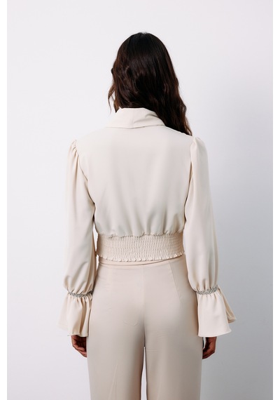 Sateen Aksesuar Detaylı Bluz - Bej-135127 Bej
