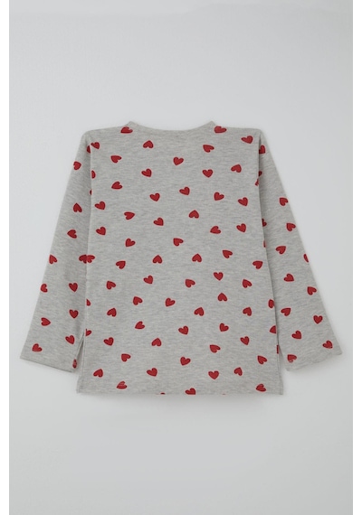 Breeze Kız Çocuk Pijama Takımı Kalp Desenli 4-8 Yaş, Açık Gri Melanj Açık Gri Melanj