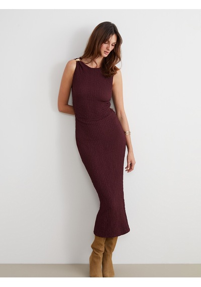 Lcw Vision Bordo Bisiklet Yaka Büzgülü Bodycon Elbise