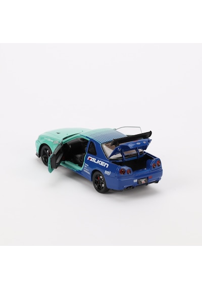 1:24 Ölçek Sesli Işıklı 4 Kapısı Kaput Ve Bagajı Açılan Stantlı Model Araç Dekalli Mavi Turkuaz