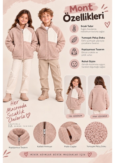 Ahengim Kız Erkek Çocuk Peluş Kuzu Mont Unisex Fermuarlı Dik Yaka Sıcak Tutan Çocuk Ceket Ak100 Pembe Ahengim Kız Erkek Çocuk Peluş Kuzu Mont Unisex Fermuarlı Dik Yaka Sıcak Tutan Çocuk Ceket Ak100 Pembe