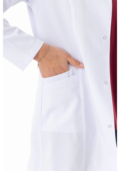 Spor Yaka Orta Boy Kadın Doktor Önlüğü Alpaka Kumaş Beyaz Bko006 Beyaz