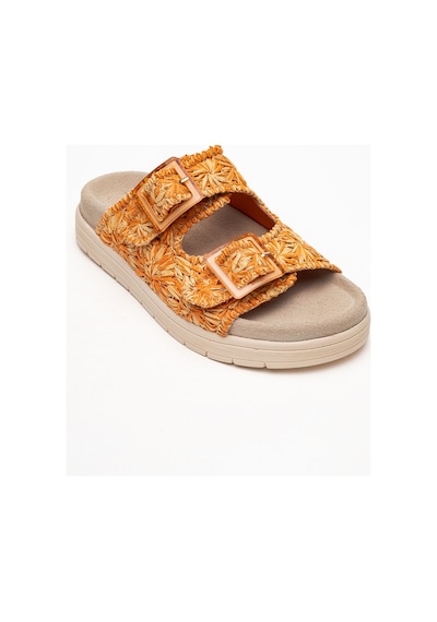 Luvishoes Luvi Shoes Mılana Turuncu Desenli Hakiki Deri Tokalı Çift Bantlı Kadın Terlik Turuncu