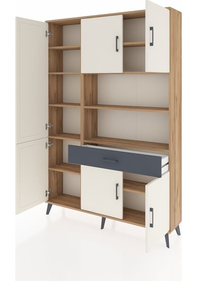 Arges Dolap 10 Raflı Tek Çekmeceli 6 Kapaklı 132x30x195 Çam-aytaşı/antrasit Aytası/antrasıt