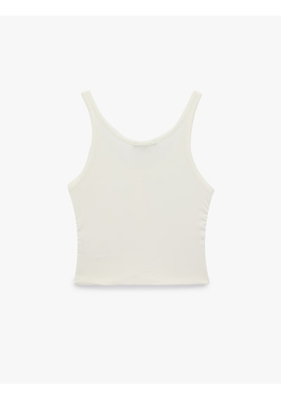 Koton Slim Fit Viskon U Yaka Kolsuz Düğmeli Spor Atlet Ekru 6sak30276nk
