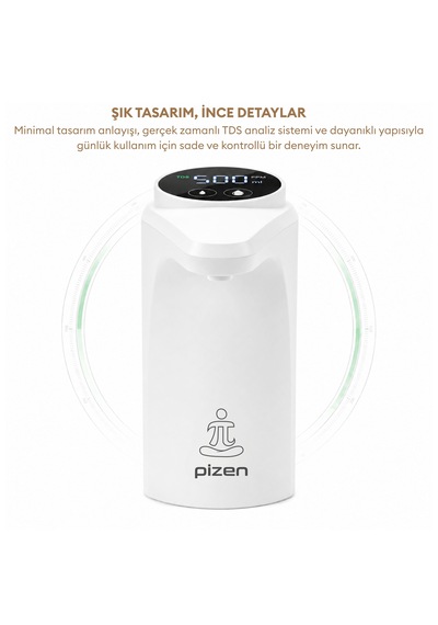 Pizen Flow Usb Şarjlı Otomatik Damacana Su Pompası Tds Ölçer 250ml 500ml 1l 2l Ölçü Özellikli Beyaz