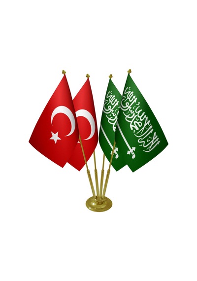 Masa Üstü Suudi Arabistan Bayrağı Türk Bayrağı Dörtlü Pirinç Dire