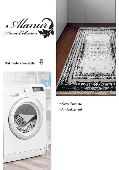Dekoreko Kaymaz Taban Djt Mutfak Halısı Trend Saçaklı Modern M5132 Siyah