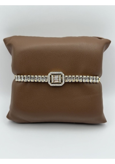 Arnes Jewelry Çelik İtalyan Ezmeli Baget Taşlı Su Yolu Bileklik Ar224nes Gold