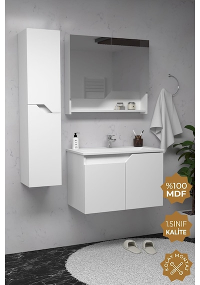 Teta Home Napoli 80 Cm Mdf Banyo Dolabı Seti + Boy Dolabı Beyaz Diğer