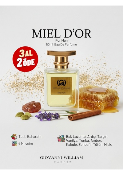 Miel D Or Lüx Erkek Parfümü Edp Bal, Lavanta, Ardıç, Amber, Misk Aromatik - Odunsu