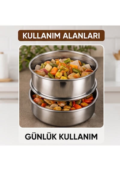 3'lü Metal Sefer Tası - Paslanmaz Çelik - 16 Cm Çok Renkli