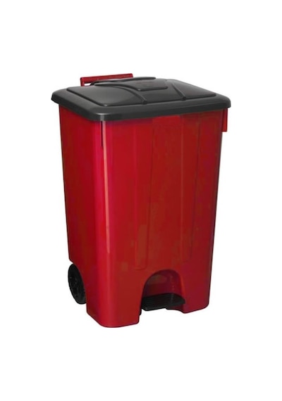 Omnipazar Sy-4265 Kırmızı 85 Lt Köşeli Pedallı Tekerlekli Çöp Kovası Kırmızı