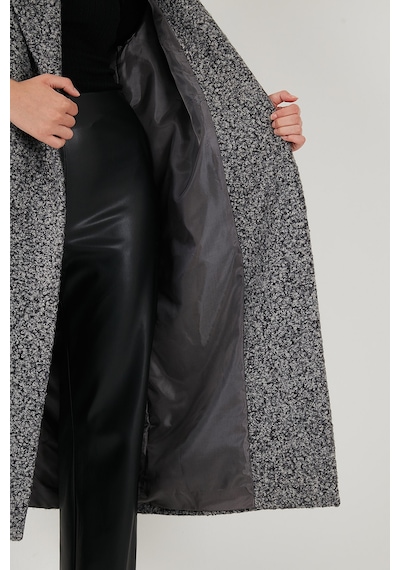 Lela Oversize Fit Mono Yaka Düğmeli Buklet Uzun Kaşe Bayan Kaban 6810236 Antrasit