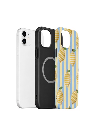 Apple iPhone Uyumlu 11 Vorian Çift Katmanlı Magsafe Kılıf Gingham Lemon Grove