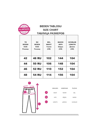 Büyük Beden Beli Lastikli Yüksek Bel Paçası Taş Nakışlı Kadın Pantolon Mavi