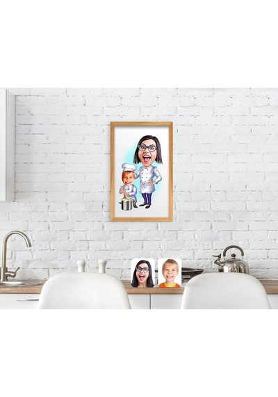 Bk Home Anne Oğul Chef Karikatürlü El Yapımı Ahşap Çerçeveli Tabl (551043700)