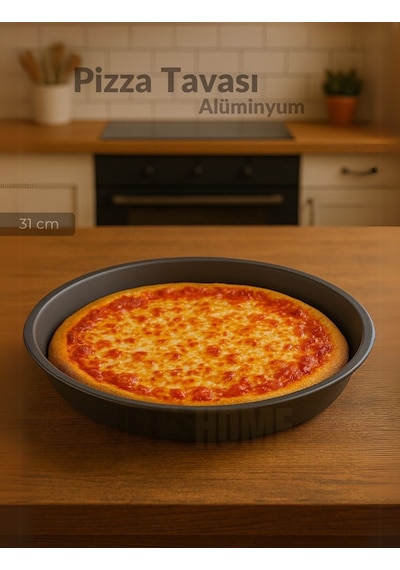 Jet's Home Pizza Tavası Alüminyum Pizza Tepsisi Yapışmaz Lahmacun Pide Tavası 31 Cm siyah