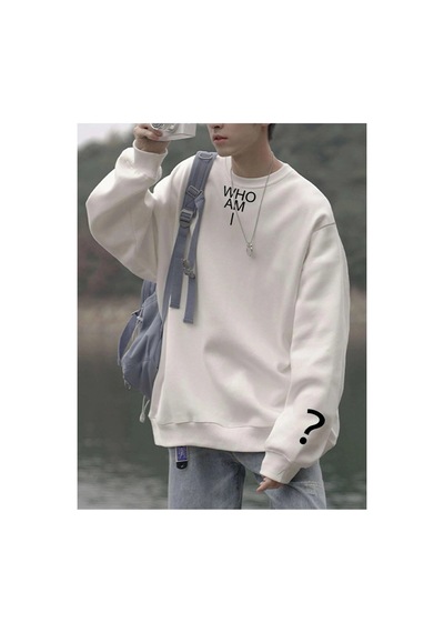 Tarzsokak Unisex Kadın/erkek Beyaz Who Am I Oversize Bisiklet Yaka Pamuklu Sweatshirt
