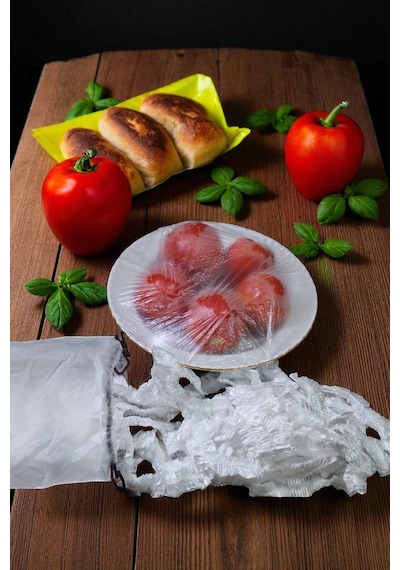100 Lü Esnek Lastikli Gıda Saklama Bonesi Streç Kapak Tabak & Tencere Saklama Kapağı