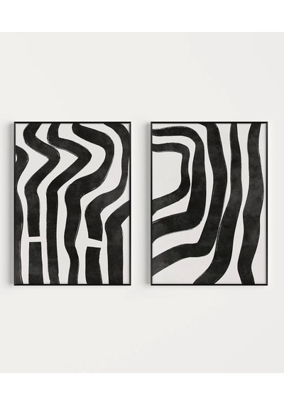 Çerçevesiz Poster Monokrom Zebra Çizgileri 2'li