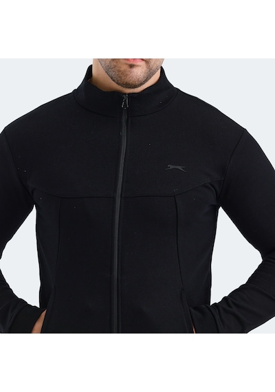 Slazenger VISUAL Erkek Fermuarlı Dik Yaka Cepli Siyah Sweatshirt