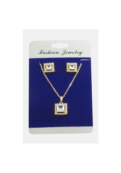 Kare - 45 - Zirkon Taşlı Set Kolye - Nazblsmm - Gümüş Rengi