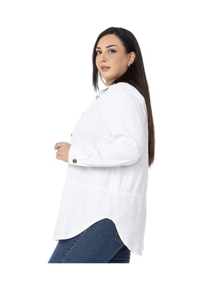 Disentis Büyük Beden Geniş Kesim Gabardin Beyaz Gömlek-beyaz Beyaz