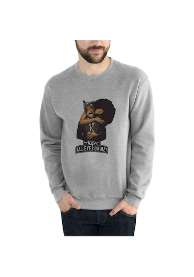 Rap Hiphop 2Pac All Eyez On Baskılı Gri Erkek Örme Sweatshirt