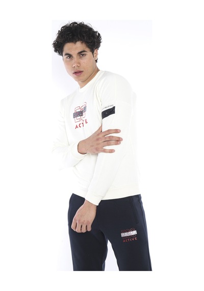 Erkek Spor Slimfit Ekru Sweatshirt Takım Ekru