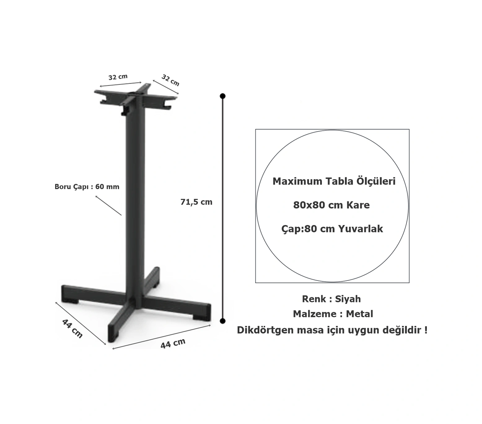 Tempo Bistro Masa Ayağı Siyah Metal 71 Cm Siyah