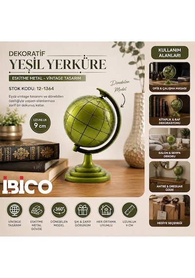 Globe Küçük Metal Dünya Biblosu - Dekoratif Süs Eşyası 5250