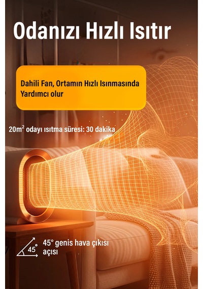 1200w Mini Elektrikli Isıtıcı Fan 2 Kademeli Masaüstü Üflemeli Fanlı Isıtıcı Güvenli Emniyet Sistemi