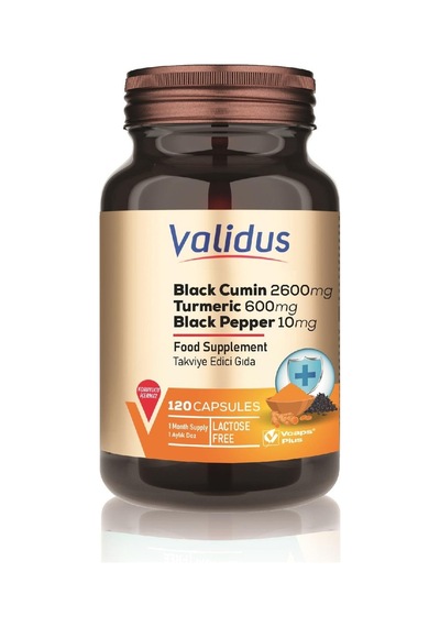 Validus Black Cumin 2600 Mg + Turmeric 600 Mg + Black Pepper 10 Mg 120 Kapsül