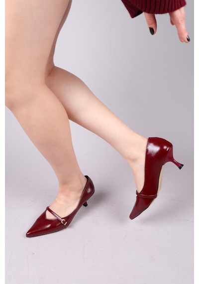 Birikon Cortez V Dekolteli Biyeli Stiletto Bordo-8351 Bordo