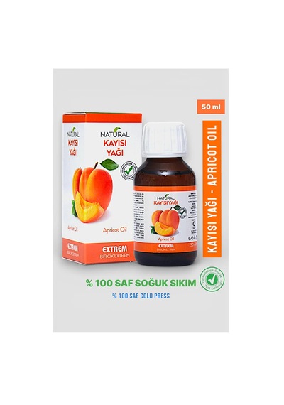 Extrem Natural Soğuk Sıkım Kayısı Çekirdeği Yağı 50 Ml - A, E, K Vitamini - Yüz, Cilt, Saç & Tırnak Bakımı 50 ML
