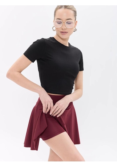 Seaqueen Yüksek Bel Mini Etekli Şort & Voleybol & Günlük & Deniz Havuz Şortu Bordo